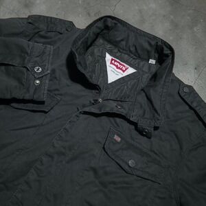 Levis Black Denim Jean Military Jacket Zipper Button Up Men's 2XL Coat